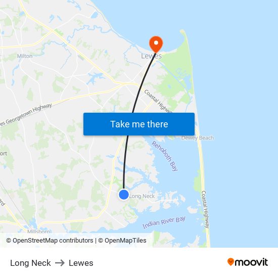 Long Neck to Lewes map