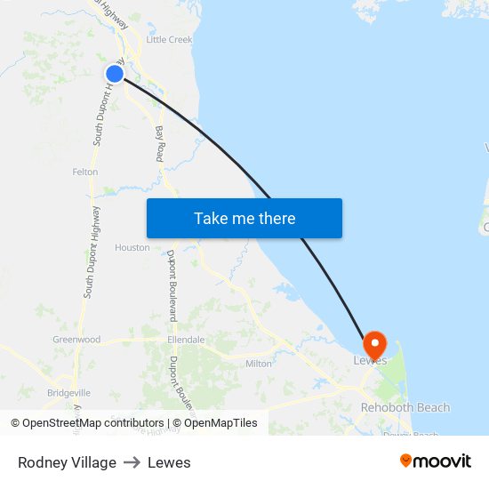 Rodney Village to Lewes map