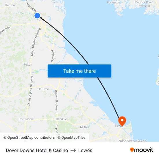 Dover Downs Hotel & Casino to Lewes map