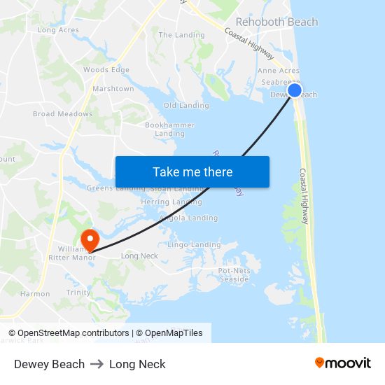 Dewey Beach to Long Neck map