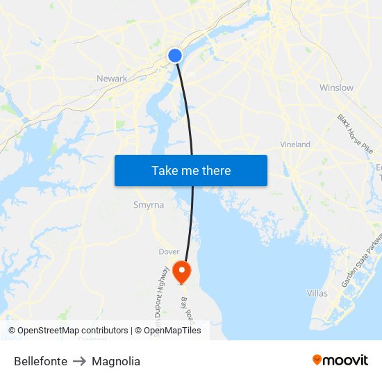 Bellefonte to Magnolia map