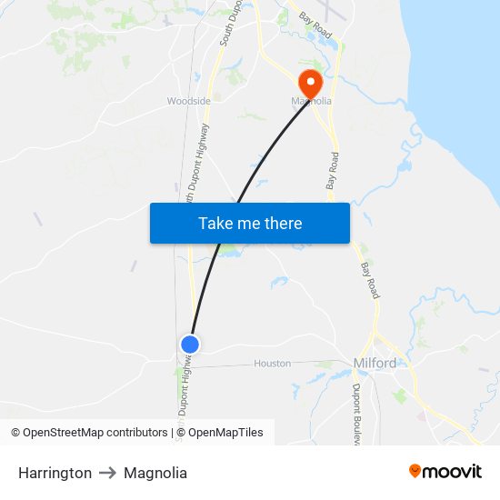 Harrington to Magnolia map