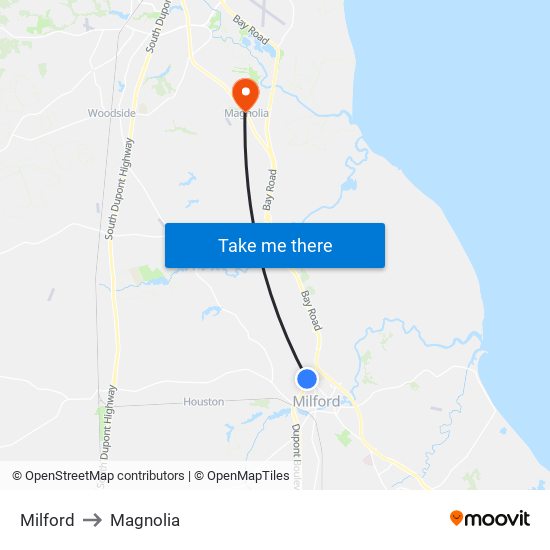Milford to Magnolia map
