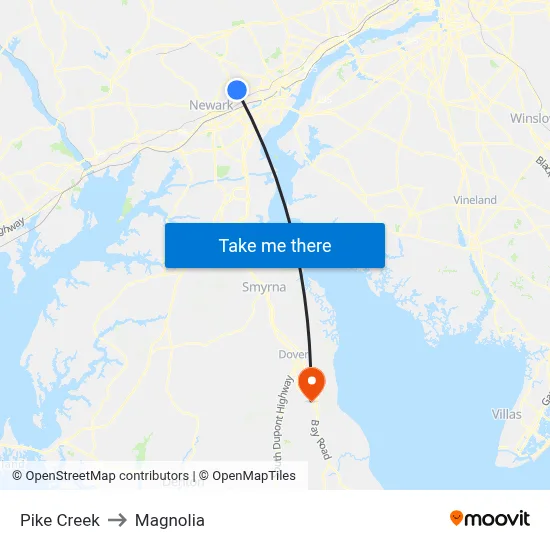 Pike Creek to Magnolia map