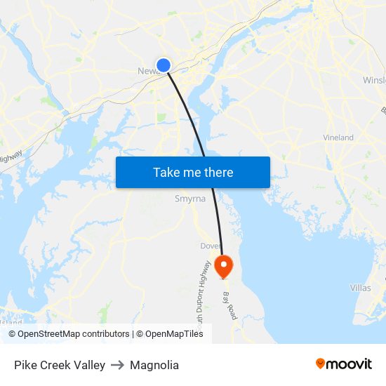 Pike Creek Valley to Magnolia map