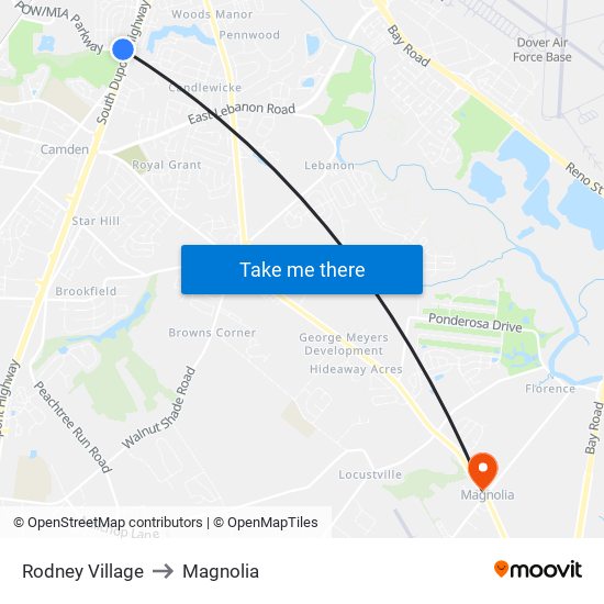 Rodney Village to Magnolia map