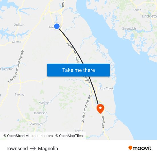 Townsend to Magnolia map