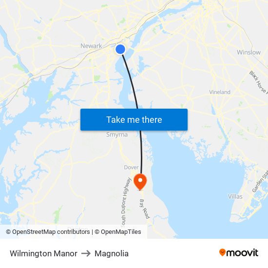 Wilmington Manor to Magnolia map