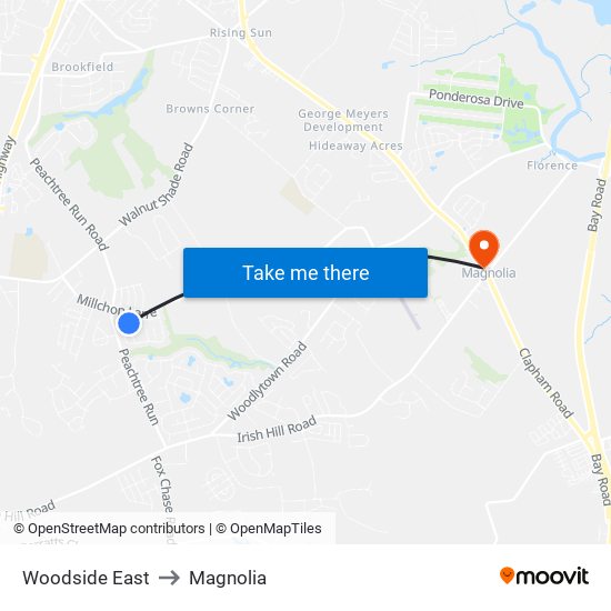 Woodside East to Magnolia map