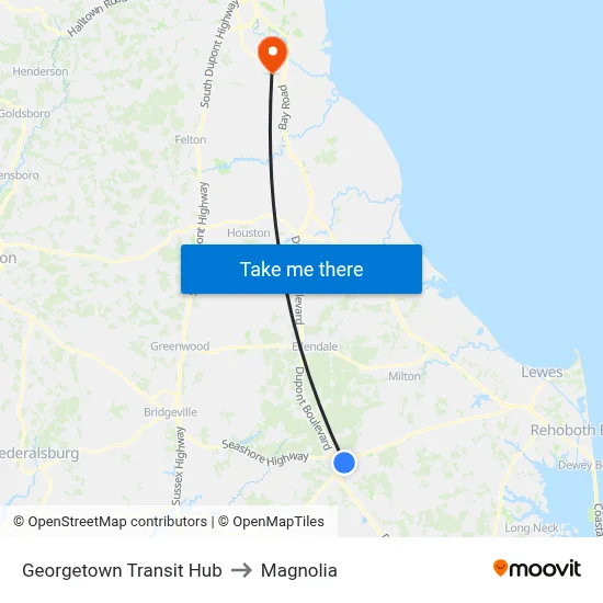 Georgetown Transit Hub to Magnolia map