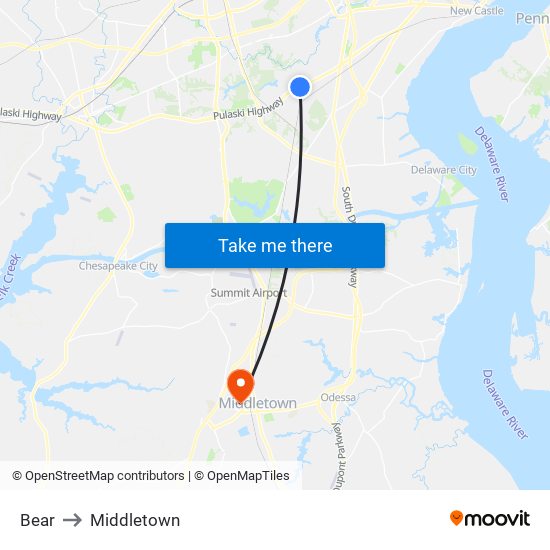 Bear to Middletown map