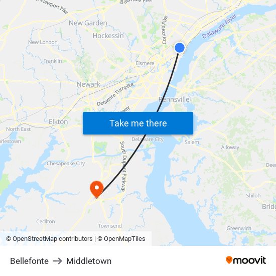 Bellefonte to Middletown map