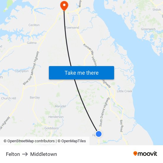 Felton to Middletown map