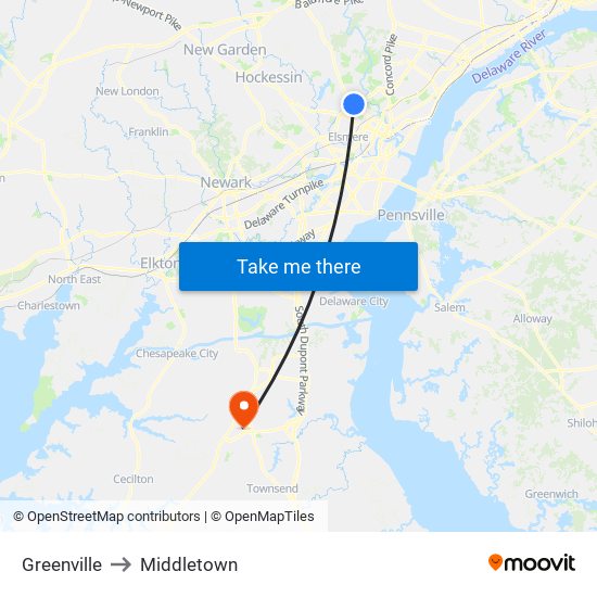 Greenville to Middletown map