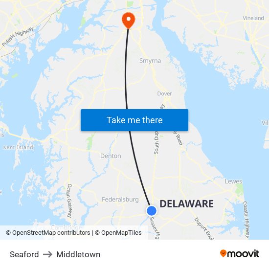 Seaford to Middletown map