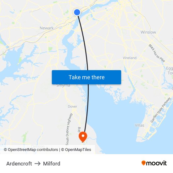 Ardencroft to Milford map