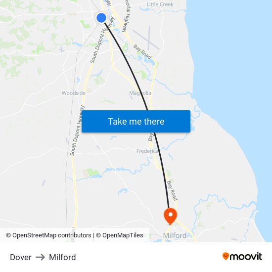 Dover to Milford map