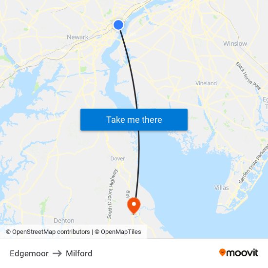 Edgemoor to Milford map