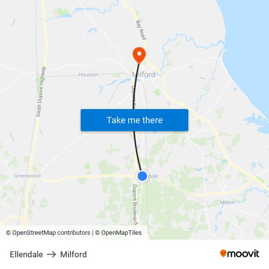 Ellendale to Milford map