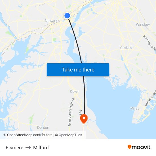 Elsmere to Milford map