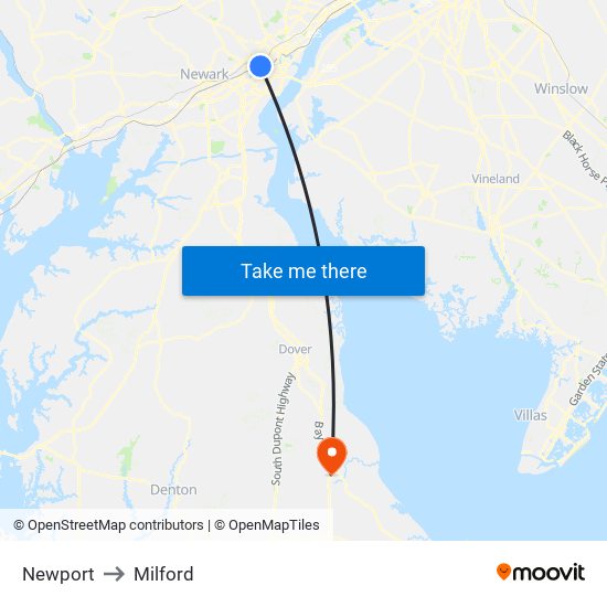 Newport to Milford map