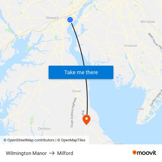 Wilmington Manor to Milford map