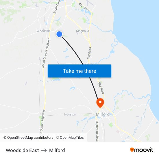 Woodside East to Milford map