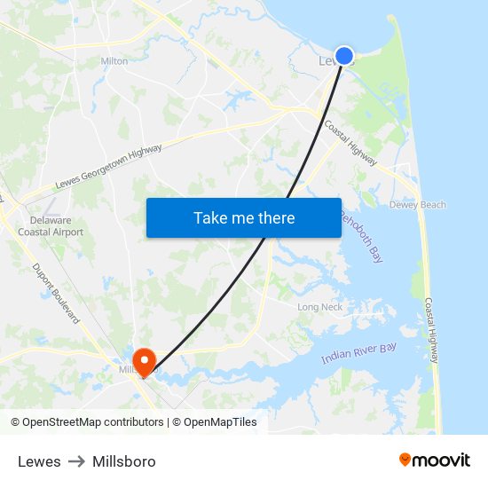 Lewes to Millsboro map