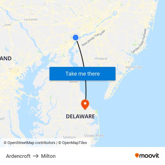 Ardencroft to Milton map