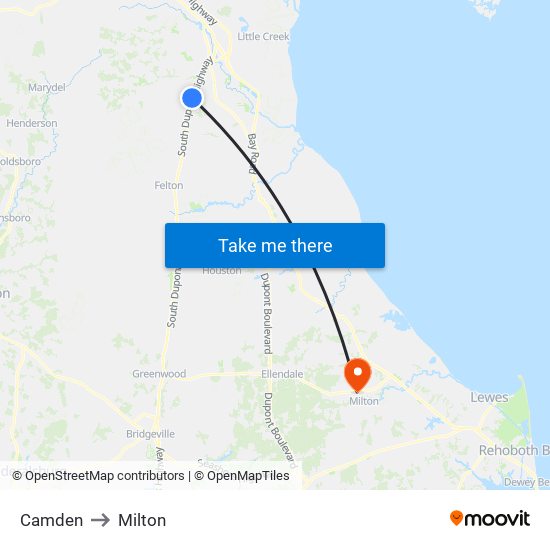 Camden to Milton map