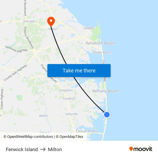 Fenwick Island to Milton map