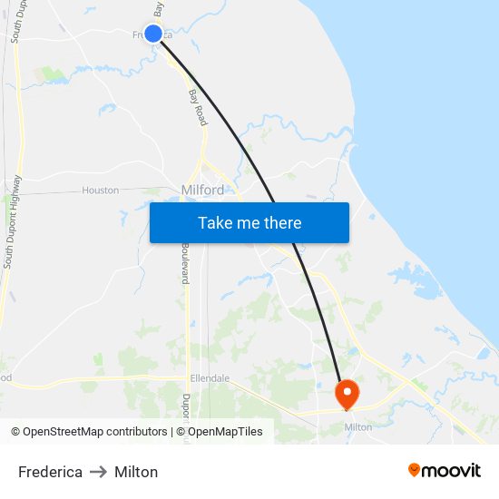 Frederica to Milton map
