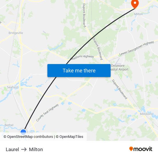 Laurel to Milton map