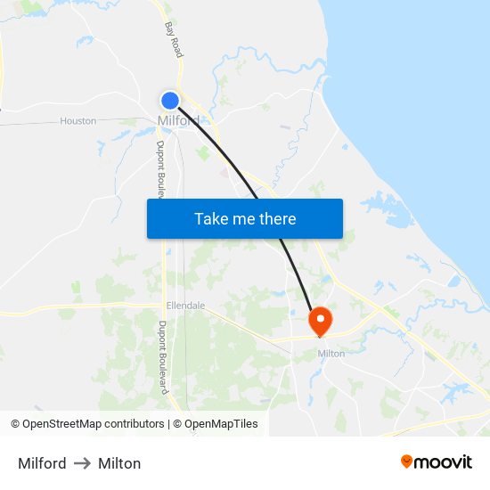 Milford to Milton map