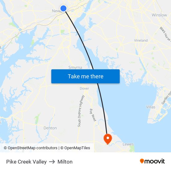 Pike Creek Valley to Milton map