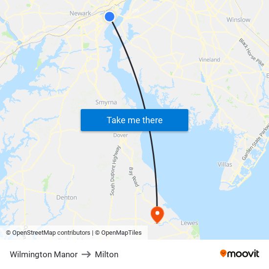 Wilmington Manor to Milton map