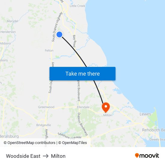 Woodside East to Milton map