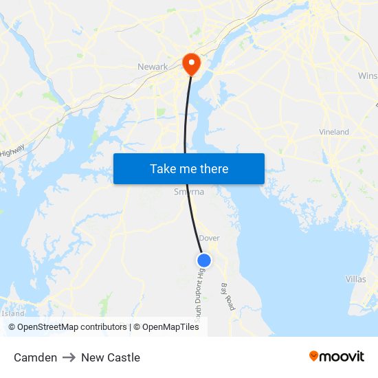 Camden to New Castle map