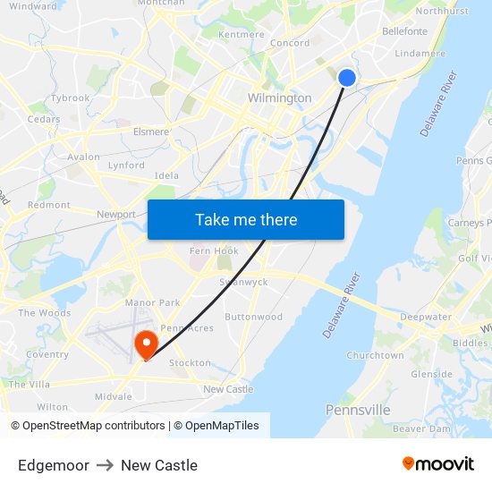 Edgemoor to New Castle map