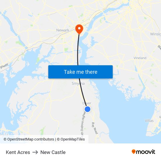 Kent Acres to New Castle map
