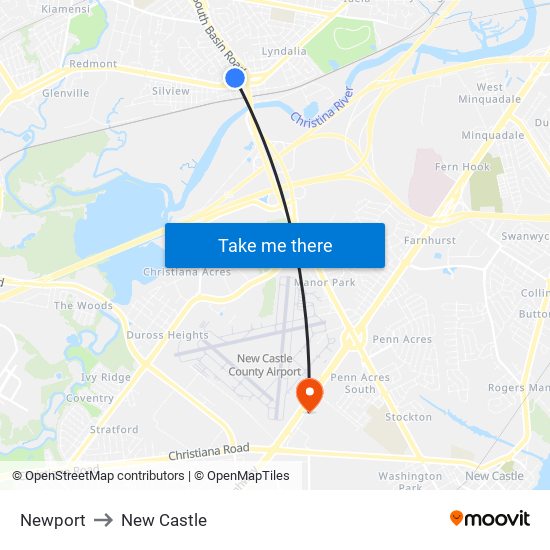 Newport to New Castle map