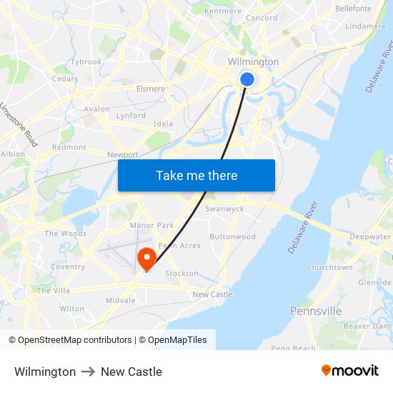 Wilmington to New Castle map