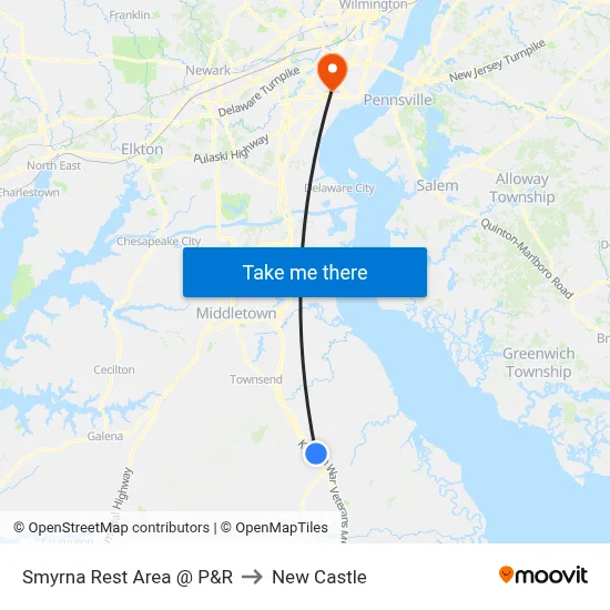 Smyrna Rest Area @ P&R to New Castle map