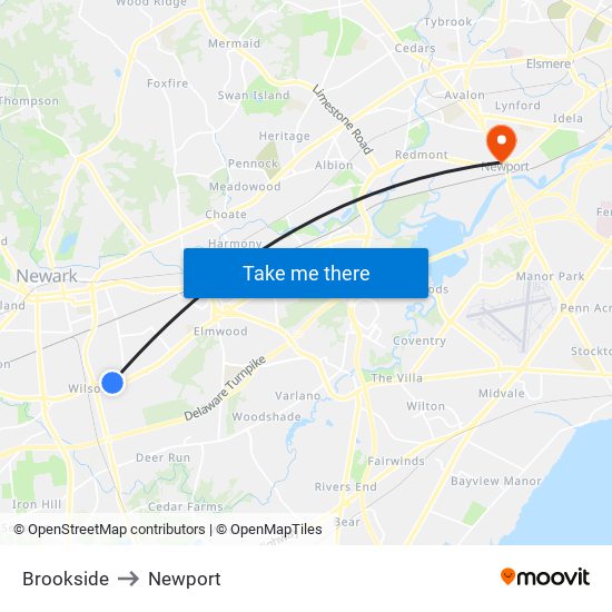 Brookside to Newport map