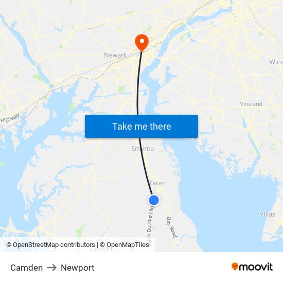 Camden to Newport map