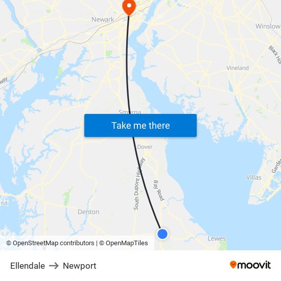 Ellendale to Newport map