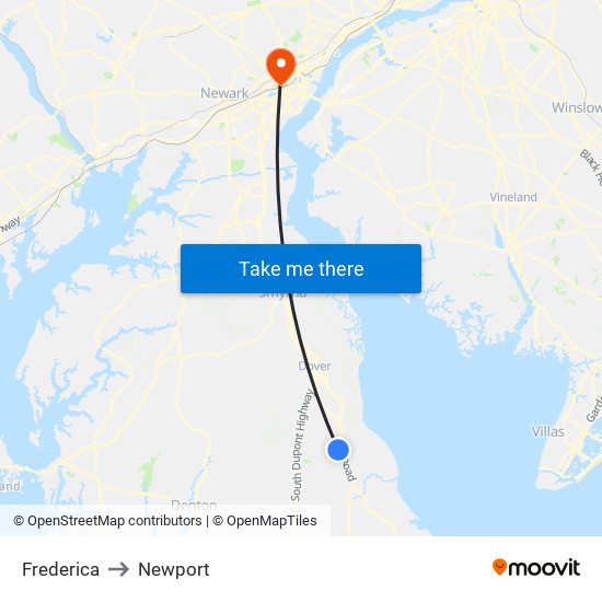 Frederica to Newport map