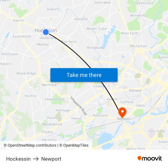 Hockessin to Newport map