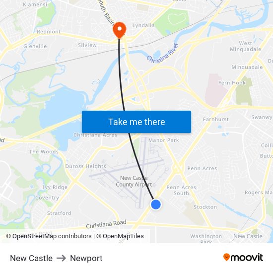 New Castle to Newport map