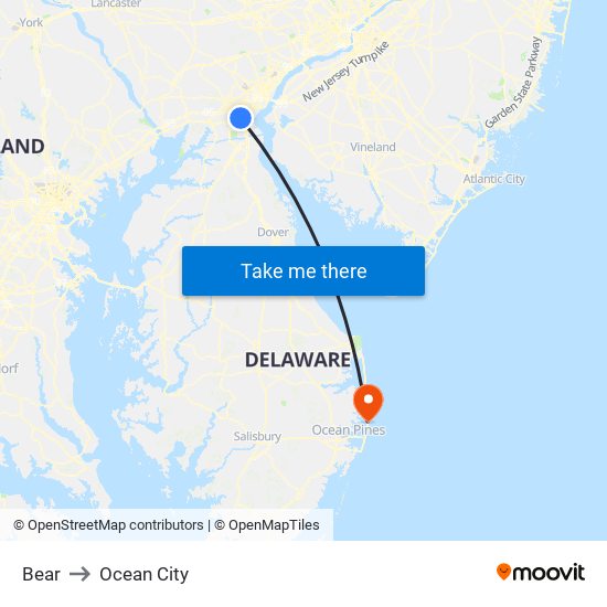 Bear to Ocean City map